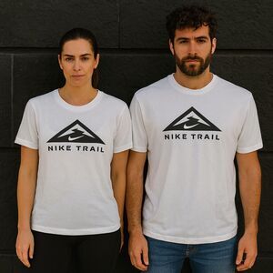 Nike Trail Dri-FIT White Graphic Logo Tee Unisex Size M Running Training Shirt